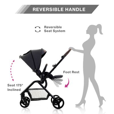 Teknum STROLL - 1 Travel System w / Teknum STROLL - 1 Reversible Travel Stroller + Compacto Baby Car Seat, Lightweight Design, Push Button Folding, 5point safety harness, Mult recline Seat, Eazy Fold, Wide Canopy, Large Basket, Newborn, 0 - 4Years, Upto 22kg - Black